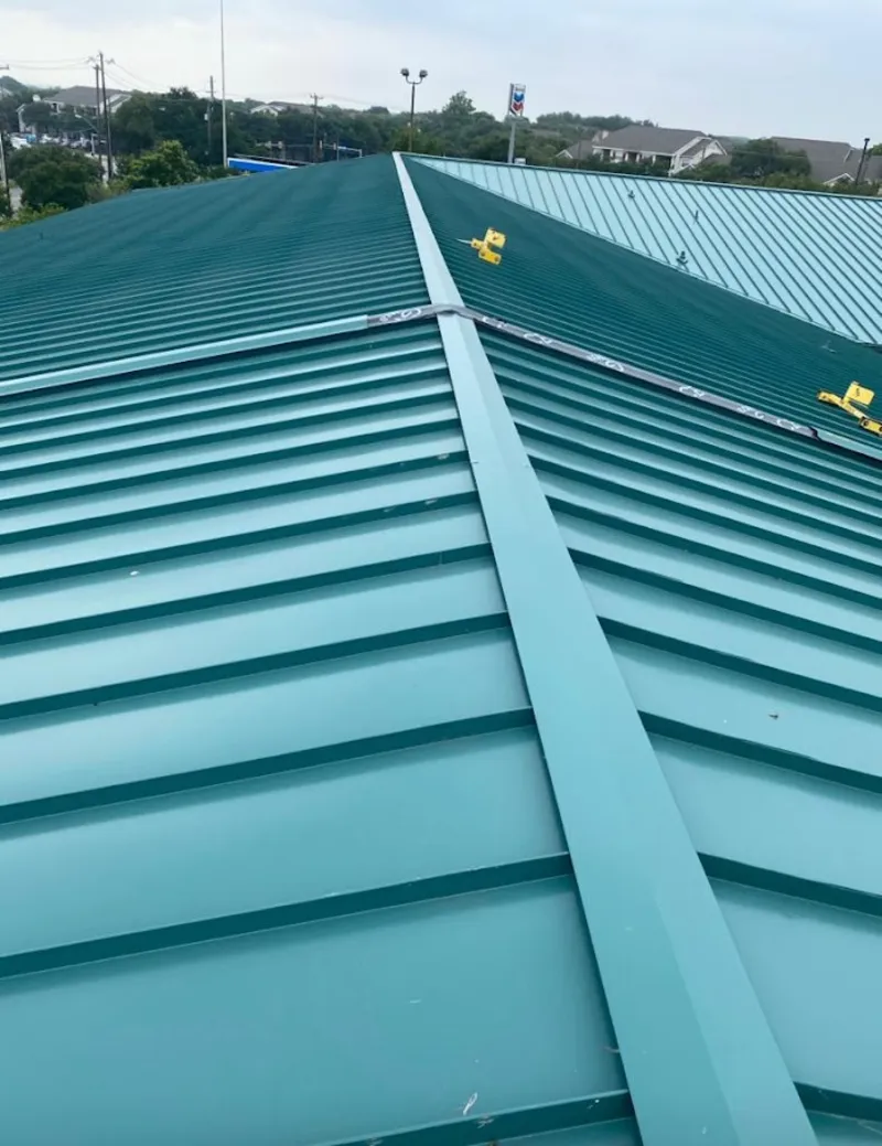 Green commercial metal roof ridge and valley for Metal Roof Repair in New Hope